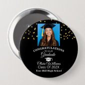 Gold Confetti Graduate Foto Graduation Party Button (Vorne & Hinten)