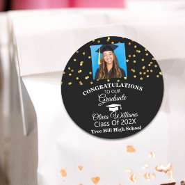 Gold Confetti Graduate Foto Graduation Party Runder Aufkleber