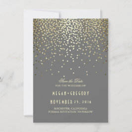 Gold Confetti Gray Elegant Save the Date
