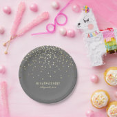 Gold Confetti Gray Eleganter Glamour Hochzeit Pappteller (Party)