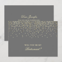 Gold Confetti Gray Wedding Bridesmaid Einladung