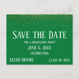Gold Confetti Green Abschluss Save the Date Postkarte
