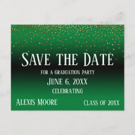 Gold Confetti Green Abschluss Save the Date Postkarte