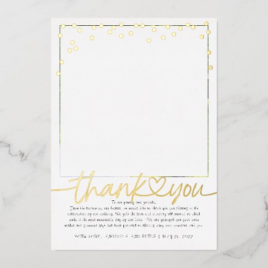 Gold Confetti Hand Lettering Hochzeit Vielen Dank Folieneinladung (Vorderseite)