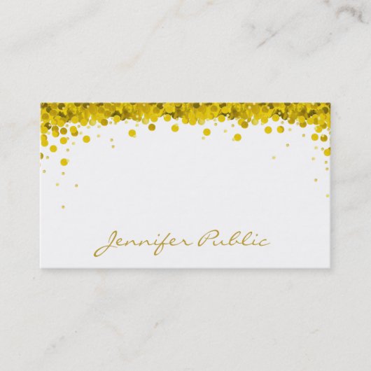 Gold Confetti Handschrift Text Elegante Vorlage Visitenkarte (Vorderseite)