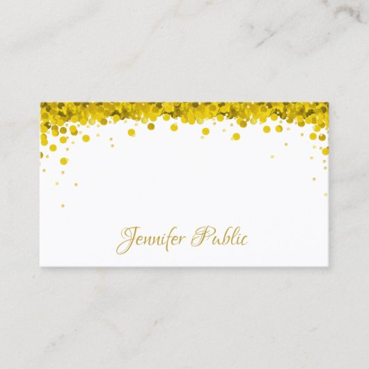 Gold Confetti Handschrift Text Stilvolle Vorlage Visitenkarte (Vorderseite)