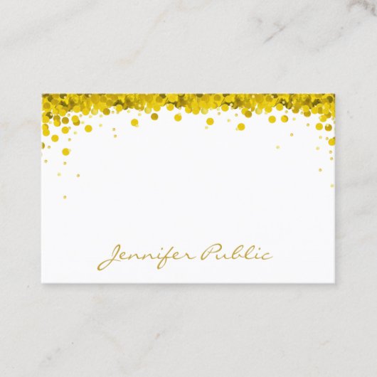 Gold Confetti Handschrift Text Template Modern Visitenkarte (Vorderseite)