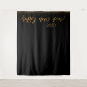 Gold Confetti Happy Neues Jahr! Schwarzer Hintergr Wandteppich (Vorderseite)