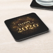 gold confetti happy new year Hard plastic coaster Getränkeuntersetzer (Linke Seite)
