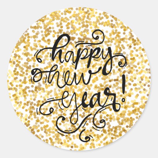Gold Confetti Happy New Year Stickers (Vorderseite)