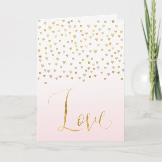 Gold Confetti Hearts Blush Pink Ombre Liebe Karte (Vorderseite)