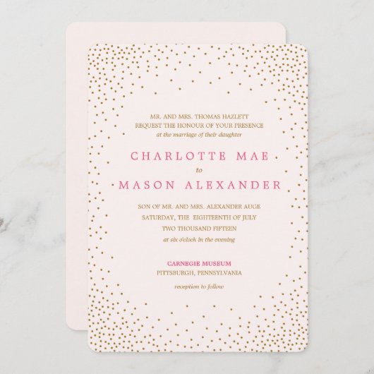 GOLD CONFETTI Hochzeit Einladung (Vorne/Hinten)