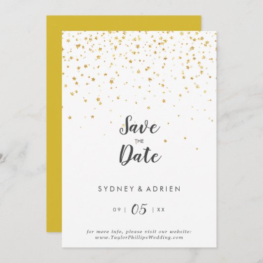 Gold Confetti Hochzeit speichern Datum Save The Date (Vorne/Hinten)
