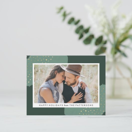 Gold Confetti | Holiday Foto Postkarte (Stehend Vorderseite)