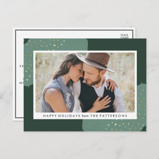 Gold Confetti | Holiday Foto Postkarte (Vorne/Hinten)