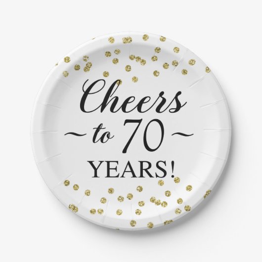 Gold Confetti jubelt auf 70 Jahre Pappteller (Vorderseite)