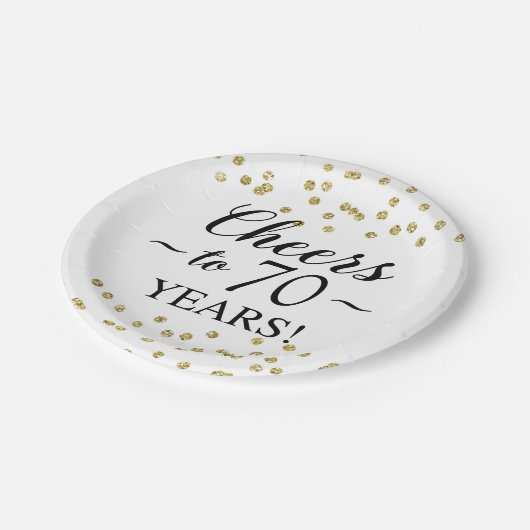 Gold Confetti jubelt auf 70 Jahre Pappteller (Schrägansicht)