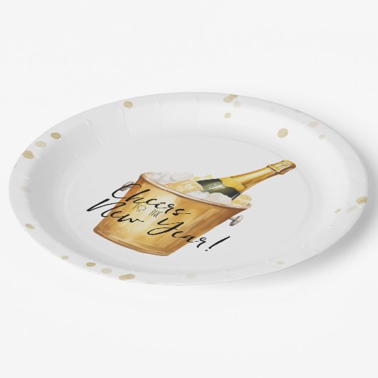 Gold Confetti jubelt für das neue Jahr Pappteller (Schrägansicht)