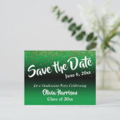 Gold Confetti Kelly Green Abschluss Save the Date Postkarte (Stehend Vorderseite)
