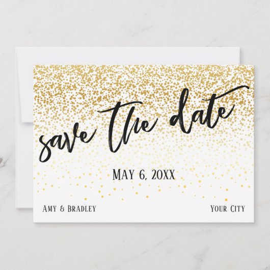 Gold Confetti Lässig Handwriting Wedding Save The Date (Vorderseite)