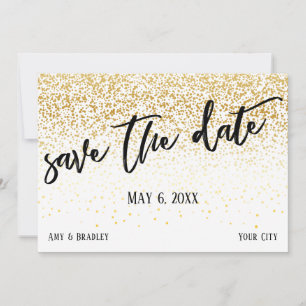 Gold Confetti Lässig Handwriting Wedding Save The Date