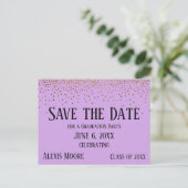 Gold Confetti Lavender Abschluss Save the Date Postkarte (Stehend Vorderseite)