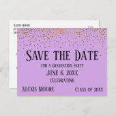Gold Confetti Lavender Abschluss Save the Date Postkarte (Vorne/Hinten)