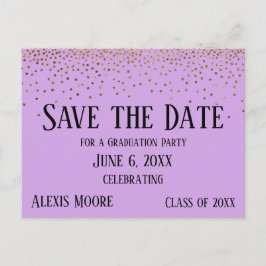 Gold Confetti Lavender Abschluss Save the Date Postkarte