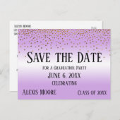 Gold Confetti Lavender Abschluss Save the Date Postkarte (Vorne/Hinten)