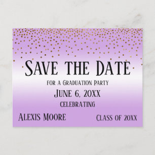 Gold Confetti Lavender Abschluss Save the Date Postkarte