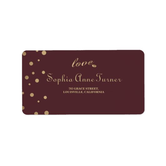 Gold Confetti Liebe Burgundy Wedding Adressaufkleber (Vorne)