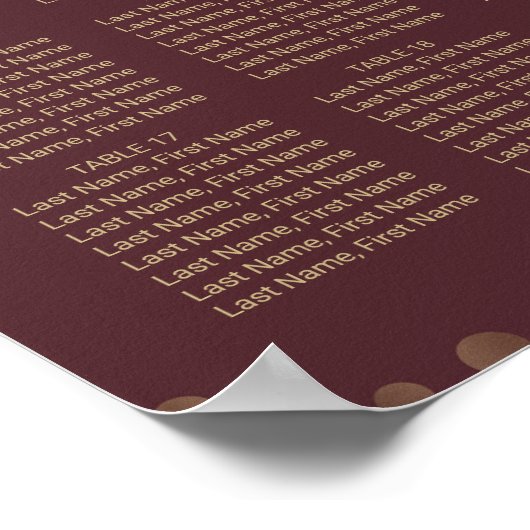 Gold Confetti Liebe Burgundy Wedding Chart Poster (Ecke)