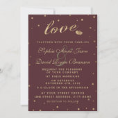 Gold Confetti Liebe Burgundy Wedding Einladung (Vorderseite)