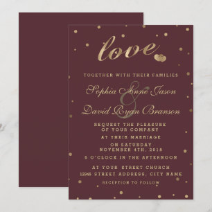 Gold Confetti Liebe Burgundy Wedding Einladung