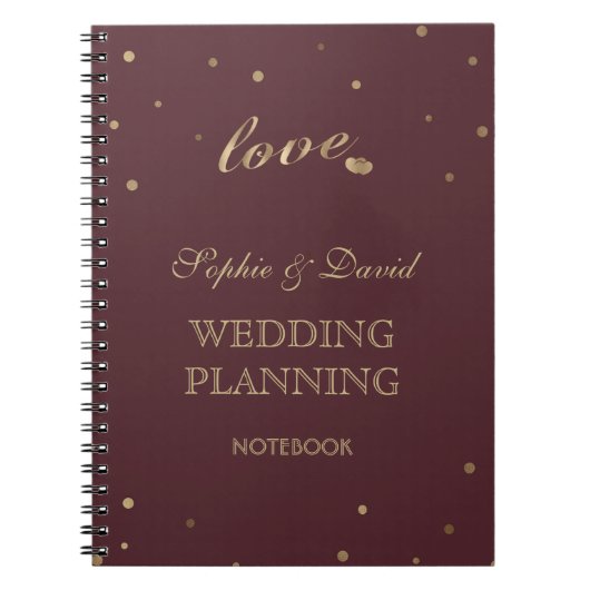 Gold Confetti Liebe Burgundy Wedding Planner Notizblock (Vorderseite)