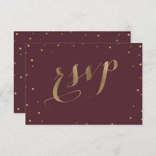 Gold Confetti Liebe Burgundy Wedding RSVP (Vorne/Hinten)