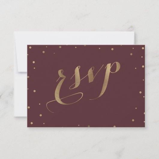 Gold Confetti Liebe Burgundy Wedding RSVP Karte (Vorderseite)