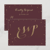 Gold Confetti Liebe Burgundy Wedding RSVP Karte (Vorne/Hinten)
