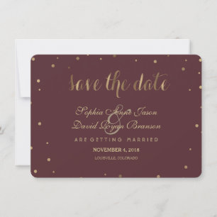 Gold Confetti Liebe Burgundy Wedding speichern das Save The Date