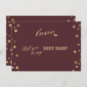 Gold Confetti Liebe Burgundy Wedding Trauzeuge Einladung (Vorne/Hinten)