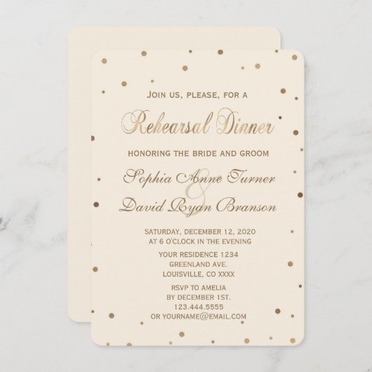 Gold Confetti Liebe Champagne Probe Dinner Einladung (Vorne/Hinten)