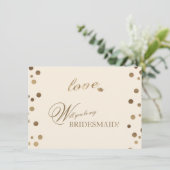 Gold Confetti Liebe Champagne Wedding Bridesmaid Einladung (Stehend Vorderseite)