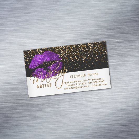 Gold Confetti & Lila Lips - Makeup Artist Magnetische Visitenkarte (Beispiel)