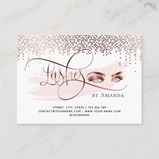 Gold Confetti Makeup Eyes Lashes Aftercare-Karte Empfehlungskarte (Vorderseite)