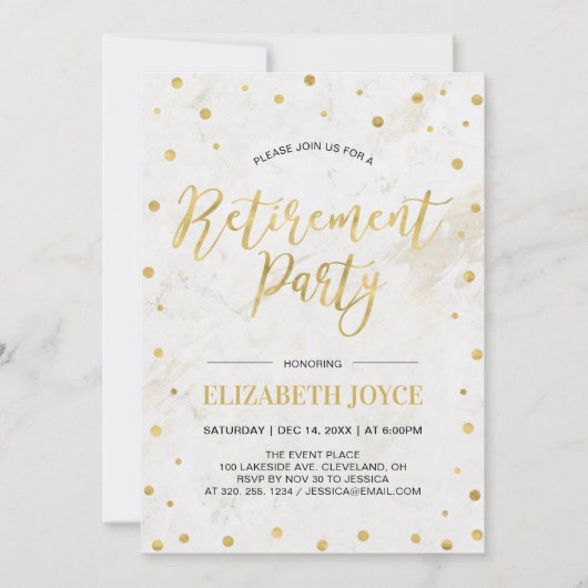 Gold Confetti & Marble | Modernes Party für die Al Einladung (Vorderseite)
