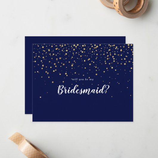 Gold Confetti | Marine wirst du meine Bridesmaid s Mitteilungskarte (Vorderseite/Rückseite Beispiel)