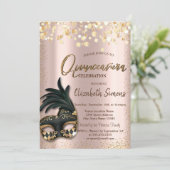 Gold Confetti Masque Rose Gold Quinceñera Einladung (Stehend Vorderseite)