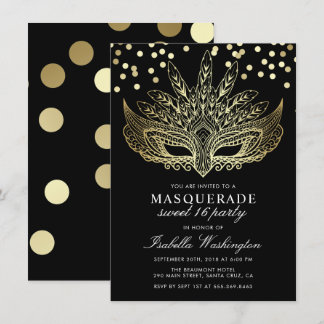 Gold Confetti Masquerade Sweet 16 Party Einladunge Einladung