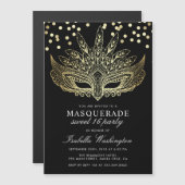 Gold Confetti Masquerade Sweet 16 Party Magneteinladung (Vorne/Hinten)