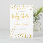 Gold Confetti Minimalistisch Elegant Baby Dusche Einladung (Stehend Vorderseite)